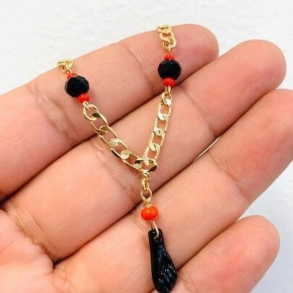 14K Gold Fill Cuban Link Anklet Bracelet Azabache Jewelry Foot Bracelet 10" Luck - Picture 3 of 6